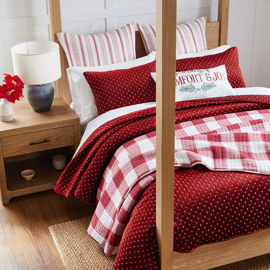 Cross Stitch and Camden Christmas Bundle: Cross Stitch Quilt Set + Camden Quilt Set + Camden Red Euro Sham Set of 2