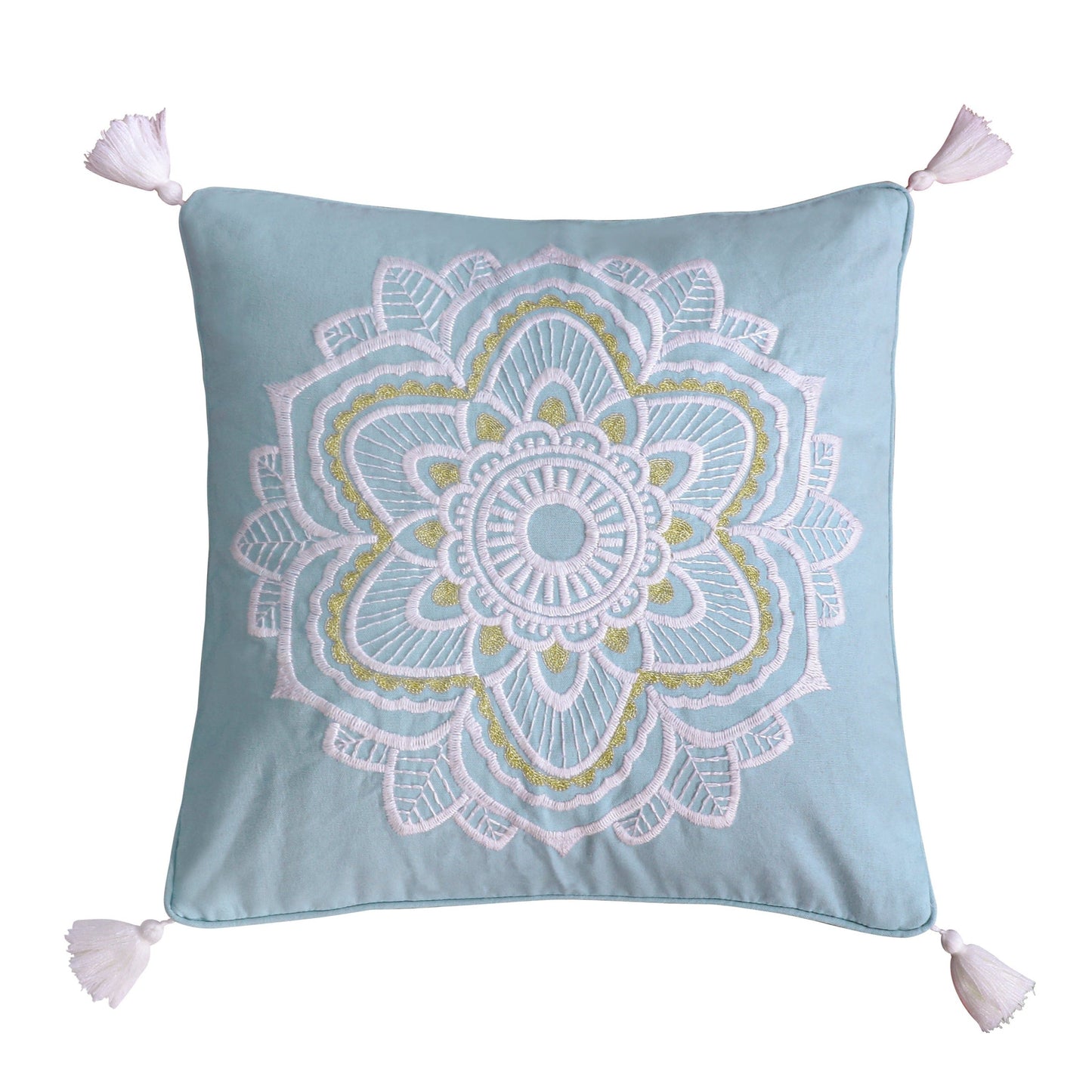 Angelica Bundle: Quilt Set + Linen Medallion Tassel Pillow + Linen Home Heart Tassel Pillow