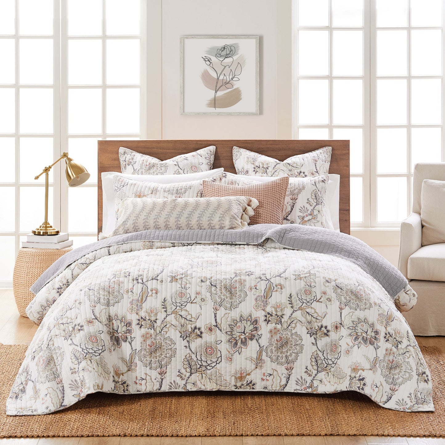 Ophelia Bundle: Quilt Set + Pillow + Euro Sham Set of 2